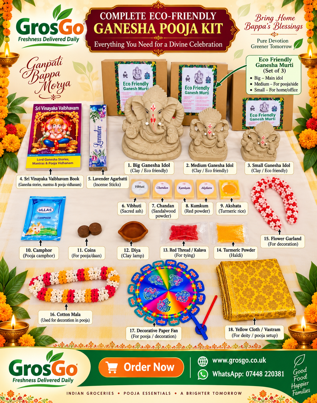 Eco friendly Ganesh idol with Pooja Kit