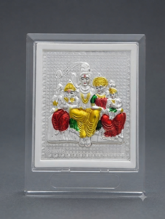 Lord Shiva with Parvathi Devi and their sons Silver Coated Frame