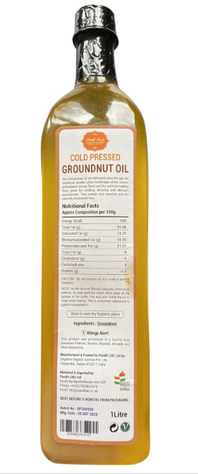 PANDIT FOODS COLD PRESSED GROUNDNUT PREMIUM OIL 1 LITRE