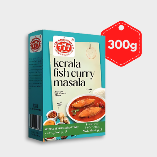 Experience Kerala's Finest! 777 Kerala Fish Curry Masala  Unlock authentic Kerala fish curry flavors with GrosGo! This premium masala delivers a perfect blend of spices for a delicious and easy meal. Shop now! , front image. #grocery store in uk #indian grocery store near me #grocery delivery in uk