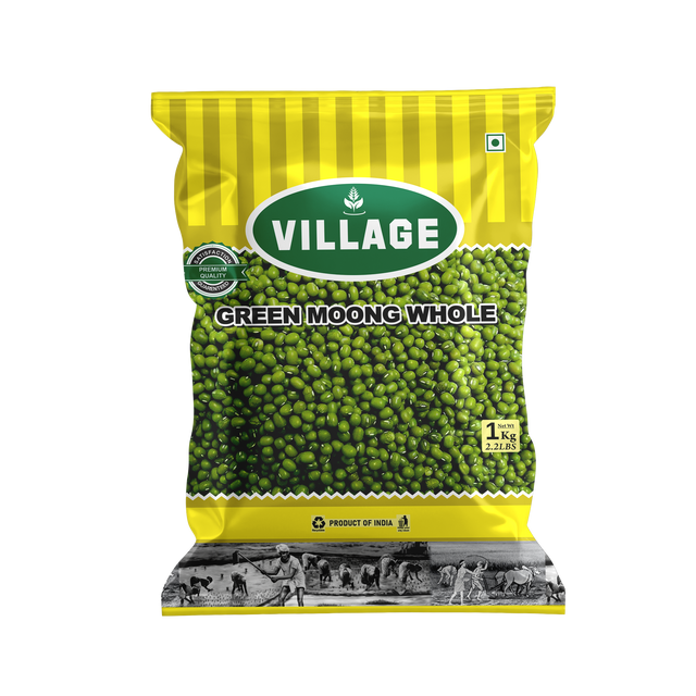 Shop Village Green Moong Dal Whole 1 KG – protein-packed and fiber-rich, perfect for curries, soups, and salads. Ideal for a healthy, balanced diet!