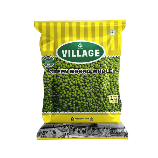 Shop Village Green Moong Dal Whole 1 KG – protein-packed and fiber-rich, perfect for curries, soups, and salads. Ideal for a healthy, balanced diet!